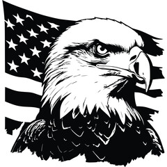 Vector illustration of a bald eagle head having the USA flag in the background