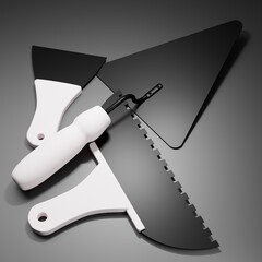 NOT AI 3D rendering of expensive quality construction tools. High quality materials for production of construction equipment. Realistic illustration on white background