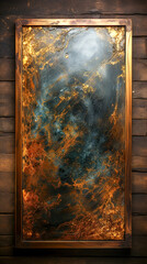 Abstract blue with gold marble background in frame.