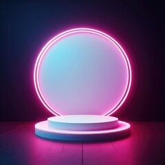 Neon Podium for product display abstract background pedestal for social media post