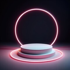 Neon Podium for product display abstract background pedestal for social media post