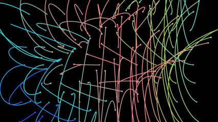 Crossing light beams. Energy flow Laser lines. Neon plexus knots. Curved guide path in space of infinity. Transition matrix energy level. Point deep datasets big deep data. Chaos order background