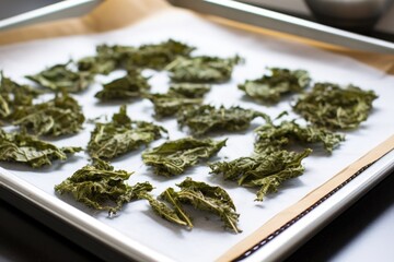 oven roasted kale chips on a baking paper