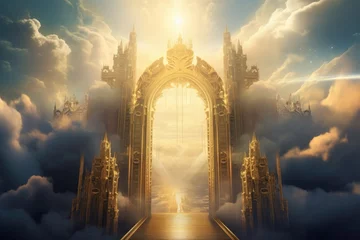 Foto op Plexiglas Golden gates opening to a radiant heavenly realm. © furyon
