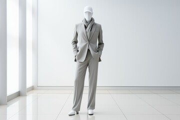 Mannequin in the show room, suits atelier concept. Background with selective focus and copy space