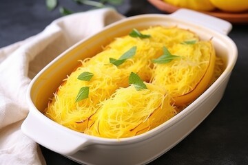 baked spaghetti squash with its strands visible