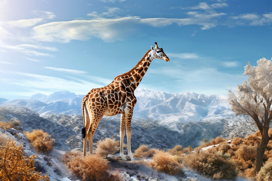 Giraffes enjoy the natural beauty of the mountains