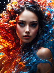 Artful and colorful portrait of a beautiful woman: Wild paint