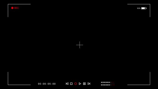 Camera recording screen overlay with alpha channel.  camera frame viewfinder, screen of video recorder digital display with multiple settings and timer.