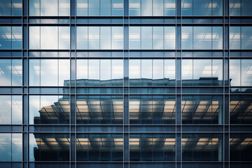 Corporate building facade in windows of glass and steel, aesthetic look