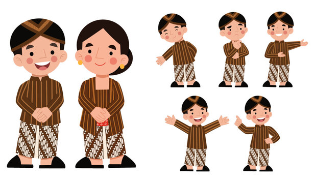 set of javanese traditional outfit character poses collection illustration children's day vector eps