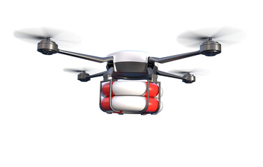 Rescue drone with lifebuoy on transparent background, PNG file