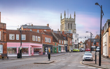 The high Street in Newport Pagnell in Buckinghamshire England - 667003291