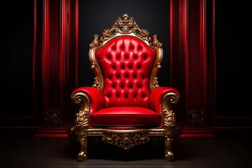 Fotobehang Red chair on red and black background, VIP throne, red throne. Generative AI © Ella