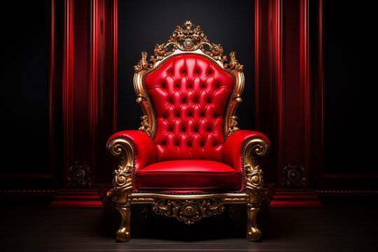 Red chair on red and black background, VIP throne, red throne. Generative AI