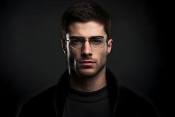 Fototapeta premium Photo of man at the dark background in specs minimalism. High-resolution