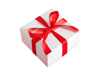 white gift box with a red bow on a transparent background