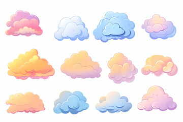 Set of colorful clouds on a white background flat illustration. High-resolution