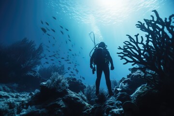 Cinematic shot of Diver, Coral Reef