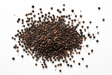 Black pepper grains on white background, black pepper background, black pepper seasoning