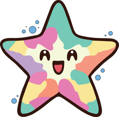 Happy smiling baby starfish with bubbles. Kawaii cartoon