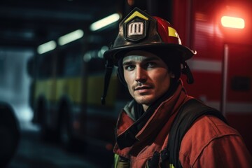 Obraz premium Cinematic shot of Firefighter, Fire Station