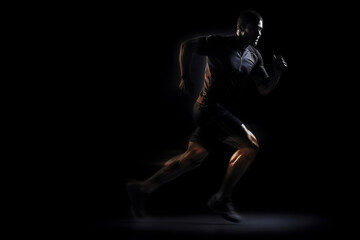 Fototapeta na wymiar Dynamic study of running man at dark night generative ai