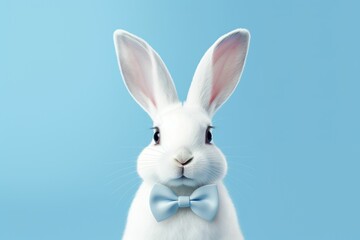 3D cute bunny with bow tie on blue background, easter bunny, cartoon bunny, bunny wallpaper