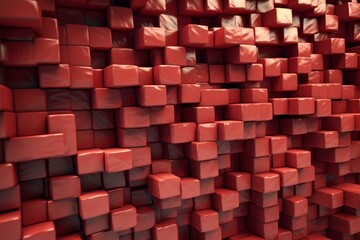 3D mosaic tiles forming a glossy, stacked brick wall. 3D render. Generative AI