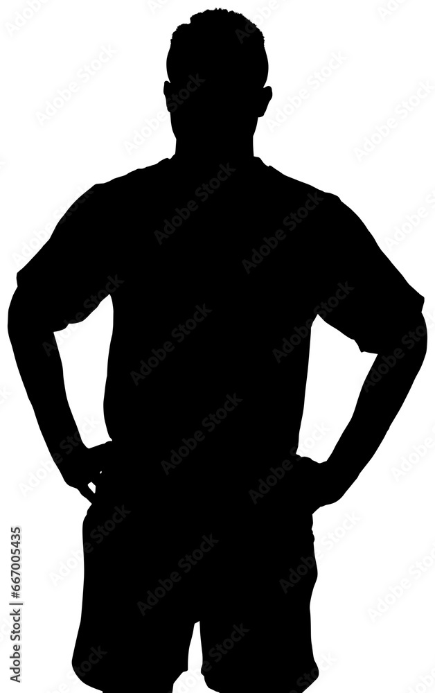 Poster Digital png silhouette of man standing with hands on hips on transparent background