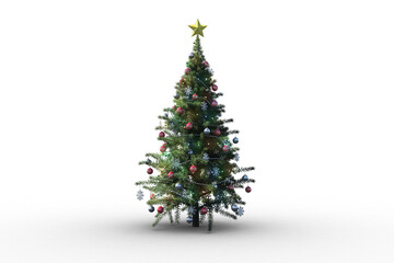 Digital png illustration of decorated christmas tree on transparent background