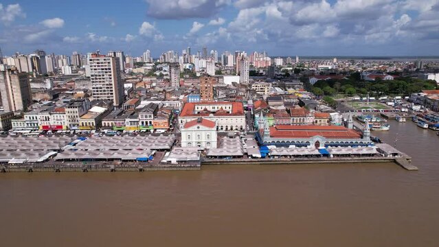 Above the City of Bel&eacute;m in the state of Par&aacute;, Brazil, South America. Aerial