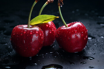Concept of fresh summer food - delicious cherry, aesthetic look