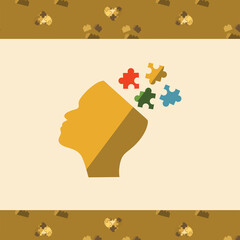 Digital png illustration of opened head with puzzle pieces on yellow and transparent background