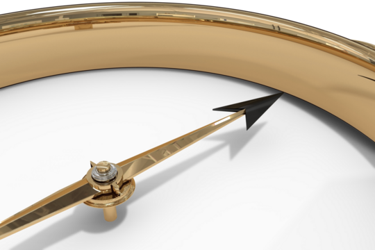 Digital png illustration of gold compass with arrow on transparent background