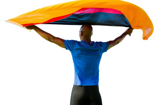 Digital png photo of african american man holding gemany flag on transparent background