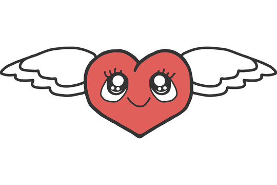Digital png illustration of smiling red heart with wings on transparent background