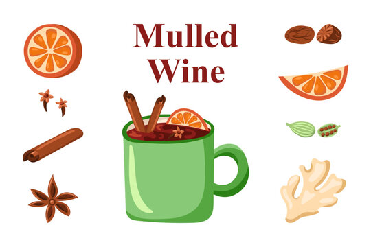 mulled wine ingredients. Vector illustration