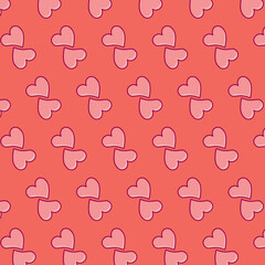 Digital png illustration of rows of pinkhearts on red and transparent background