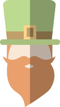 Digital png illustration of leprachaun with hat and beard with copy space on transparent background