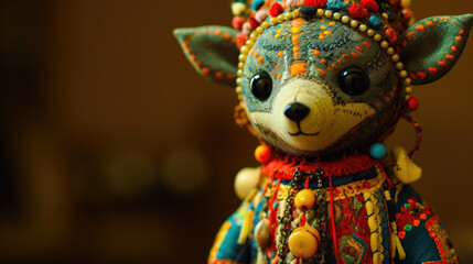 Handsewn Toy Doll of a Folk Tale Animal with Button Accents and Beaded Details