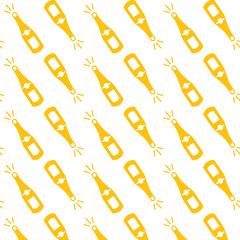 Digital png illustration of rows of yellow champagne bottles on transparent background