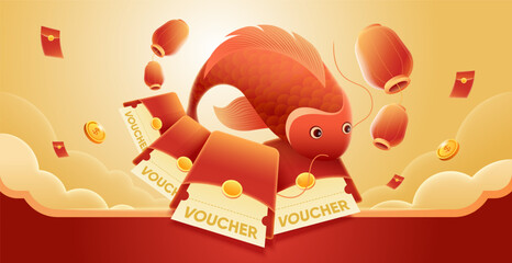Lucky carp and lucky money envelopes to celebrate Lunar New Year