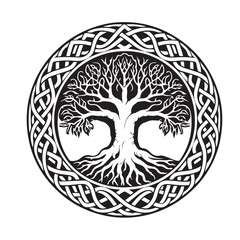 Celtic tree of life decorative Vector ornament, Graphic arts, dot work. Grunge vector illustration of the Scandinavian myths with Celtic culture.