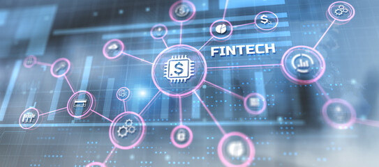 Fintech Financial technology concept on virtual screen.