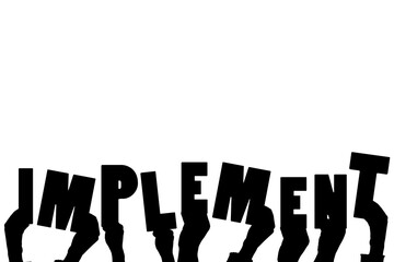 Digital png illustration of hands with implement text on transparent background