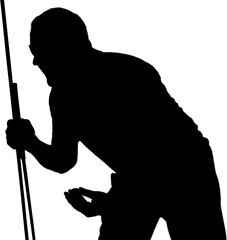 Digital png illustration of silhouette of male golf player on transparent background