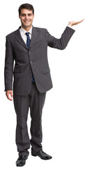 Digital png photo of happy caucasian businessman standing on transparent background