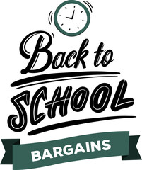 Digital png illustration of back to school bargains text on transparent background