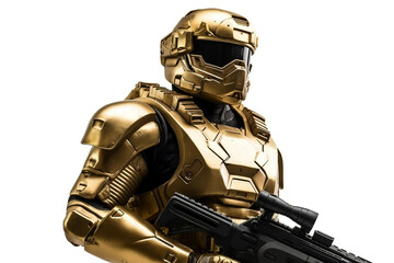 Fototapeta premium Elite space soldier armed in golden helmet generative ai